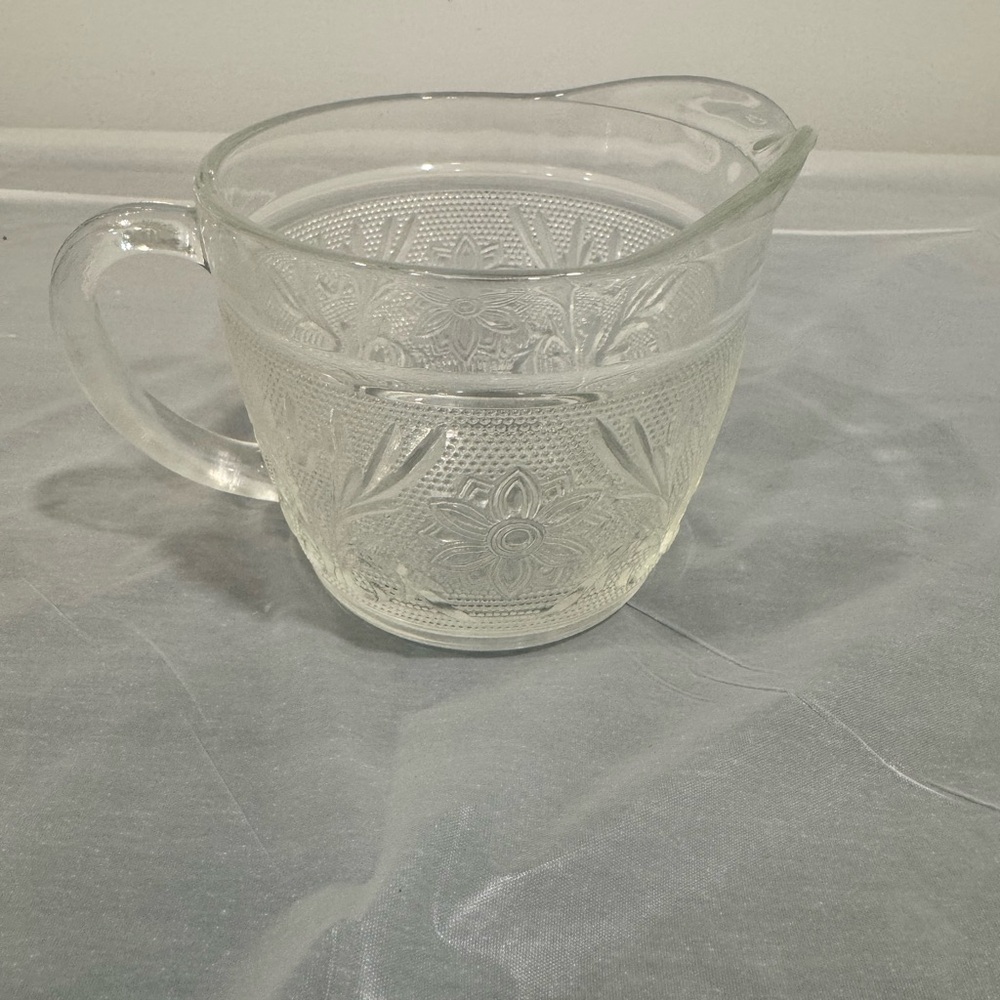 Vintage Clear Pressed Glass Floral Creamer Pitcher